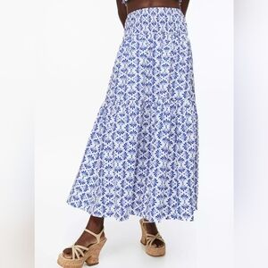 Blue and White A-line Skirt - M